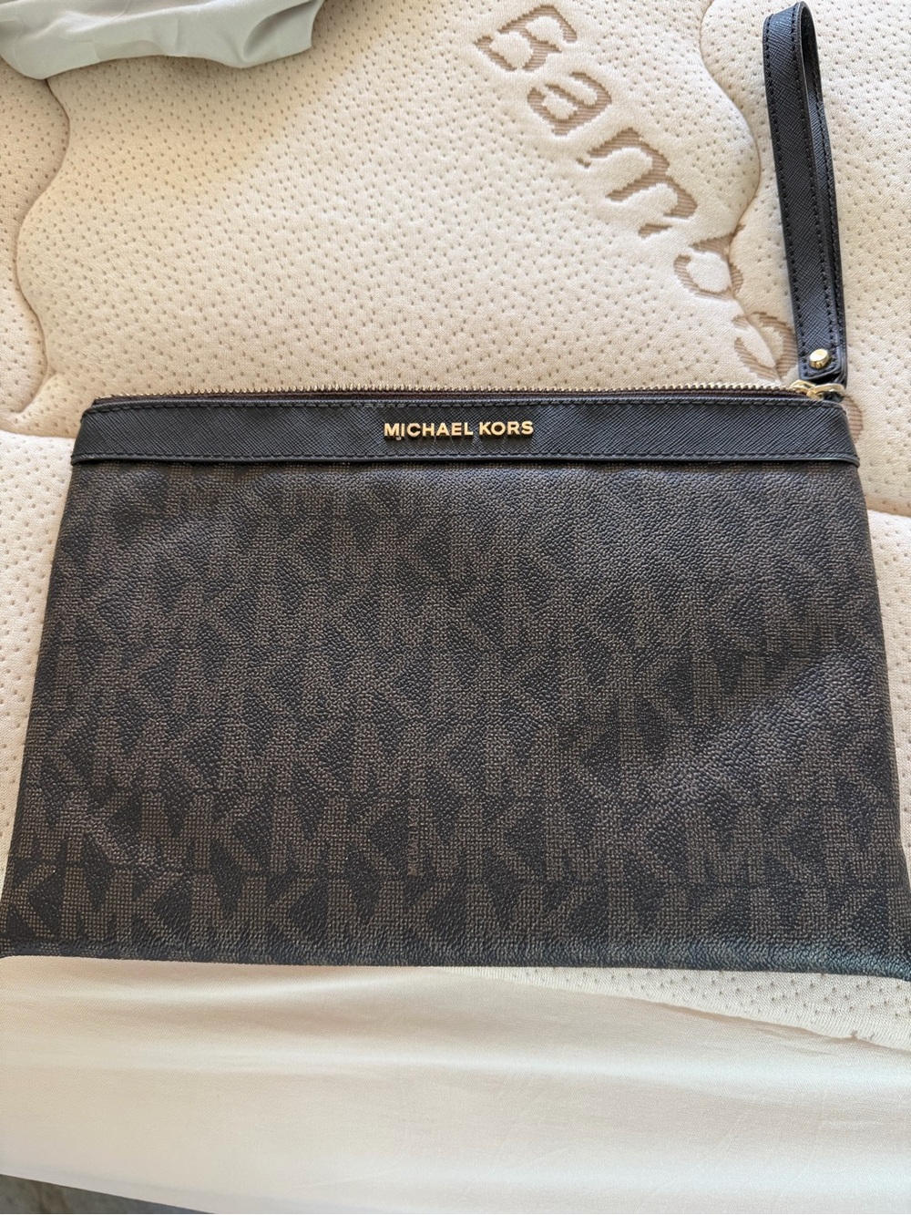Michael Kors Brown and Black MK Logo Wristlet Clutch